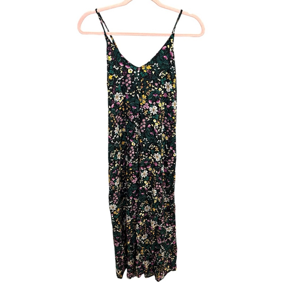 Old Navy Floral Cami Dress Criss Cross back Size Large Black Purple EUC U0812